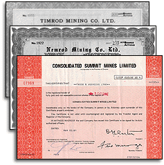 mining stock certificates from penny stock companies