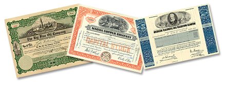 stock certificate collage